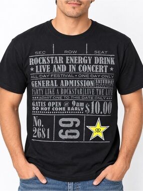 Rockstar Energy Drink T-Shirt Graphic Logo Mens Medium Short Sleeve Black